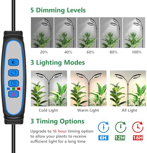 Aumtrly 2 Head Grow Light Full Spectrum, Black, with 68" Adjustable Stand - Image 2