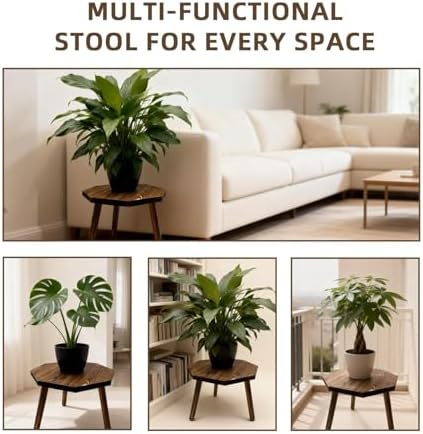 amzwkt 2 Pack Plant Stand for Indoor, 12x12in Large Octagon Wooden Plant Stand, Mid Century Modern Boho Stool for 5-15 Inch Pots, Sturdy Planter Stands - Image 7