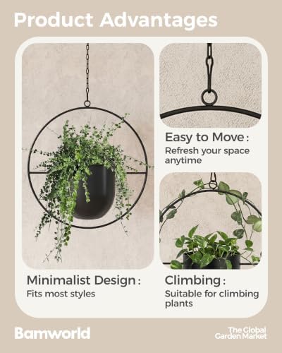 Bamworld Black Hanging Planters for Indoor Outdoor Plants Metal Hanging Pot - Image 4