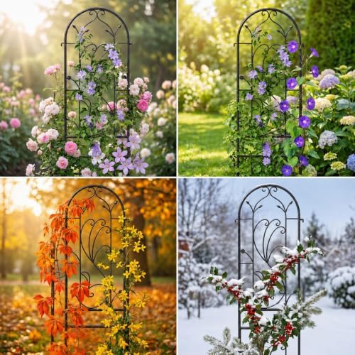 2-Pack 87" x 20" Arch Sunflower Black Metal Garden Trellises - Image 7