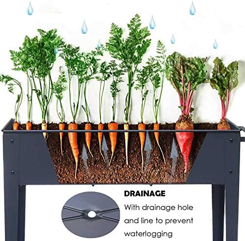 Piksedo Raised Garden Bed, Elevated Planter Metal Plant Box with Wheels with Legs Standing Garden Stand Drainage Holes Frosted Black - Image 3