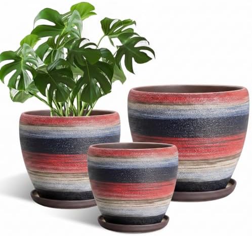 10/8/6 Inch Ceramic Planter, Ceramic Plant Pots Indoor, Rainbow by EPFamily