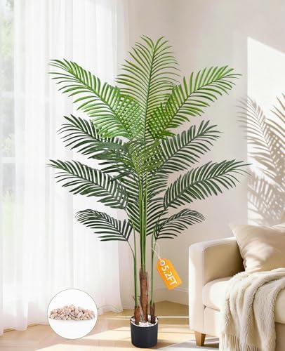 Yastouay 5.2 FT Artificial Plants Indoor, Tall Plant Palm Tree with Weighted Planter, Tropical Fake Tree with Realistic Leaves & Trunks for Home Office Living Room Bedroom Indoor Outdoor Decor by Yastouay