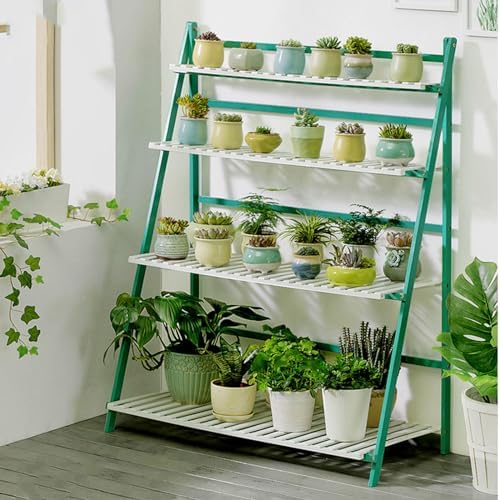3/4-Tier Folding Bamboo Plant Stand, Flower Pot Display Shelf Rack Tiered Plant Stand, Flower Display & Storage Rack, Planter Ladder Shelf for Patio Garden Balcony,B-70*47*122cm by Unknown