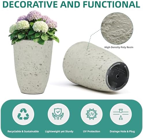 19.5" Tall Resin Planters Set of 2, Faux Birch Bark, White - Image 6