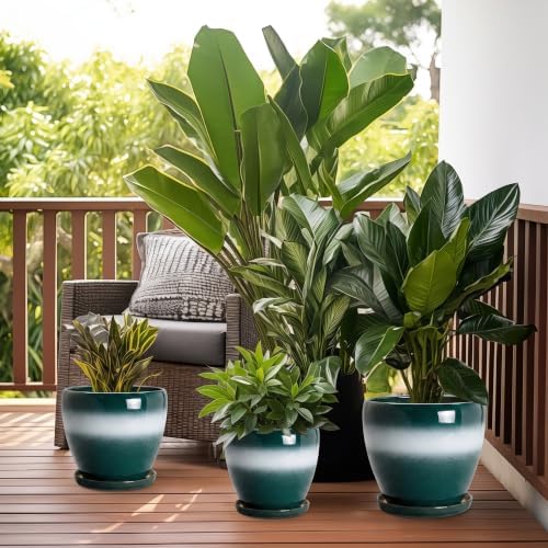 10Inch Ceramic Plant Pot, Ceramic Flower Pots Indoor, Green-White - Image 7