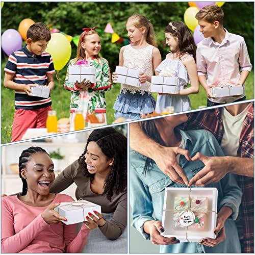 Roowest 50 Sets Gift Boxes Kraft with Tags, 6.5 x 6.5 x 2 Inch, White - Image 5