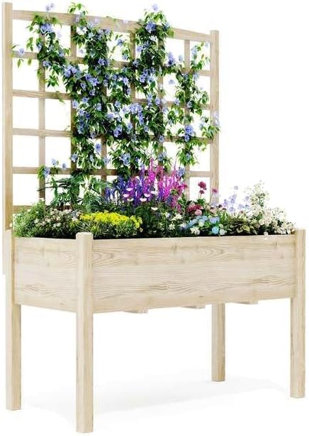 Garvee Wooden Raised Garden Bed with Trellis, 46.46x23.23x65.35IN Elevated Planter Box with Legs for Climbing Plants, Vegetables & Flowers by Garvee