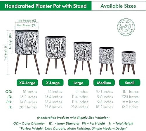 D'vine Dev 16 Inch Planter Pot with Wood Stand, White/Grey, 88-L-E-7 - Image 3