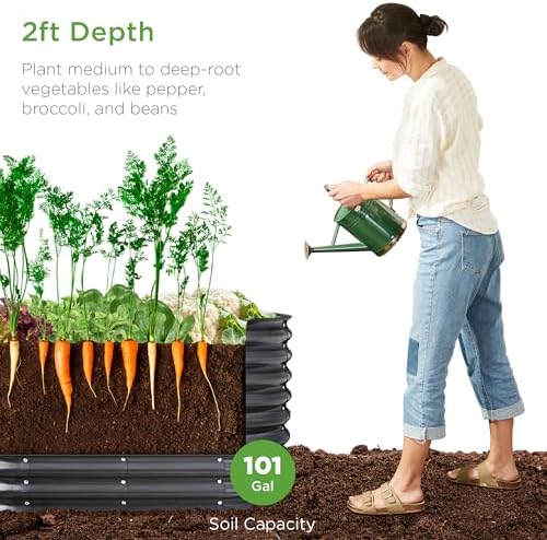 Best Choice Products 4x2x2ft Outdoor Metal Raised Garden Bed, Oval Deep Root Planter Box for Vegetables, Flowers, Herbs, and Succulents w/ 101 Gallon Capacity, Rubber Edge Guard - Charcoal - Image 2