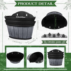 12 Pcs Wall Hanging Planters Outdoor Wine Barrel Planter Distressed Oak Thickened Plastic Water Storage Flower Pots for Plants Flower Indoor Outdoor Railing Fence (Black,10 Inch) - Image 2