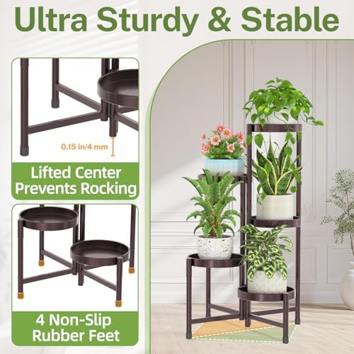 iDavosic.ly Plant Stand Indoor Outdoor, 5 Tier Metal Corner Shelf, Bronze - Image 4