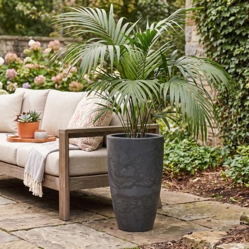 20.9" Tall Planter, Indoor/Outdoor Planter, Eco-Friendly Resin Pot, Black - Image 3