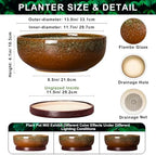 Bonsai Planter, 13 Inch Ceramic Succulent Pots, Speckle Brown - Image 2