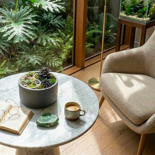 MyGift 8 Inch Round Yin Yang Shaped Gray Concrete Succulent Planter with Drainage Holes, Decorative Indoor Garden Dual Sided Flower Plant Pot for Small Houseplants - Image 5