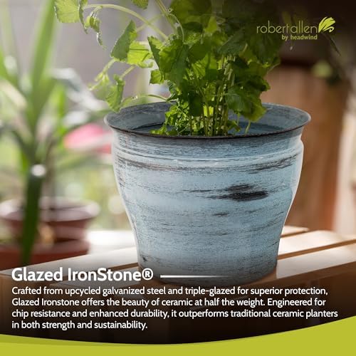 Headwind Glazed Ironstone Vanhorne Collection – 10" Azure Blue Decorative Plant Pot – Lightweight & Triple Coated w/Drainage Flower Pots for Indoor Plants & Outdoor Planter Use by Robert Allen - Image 4