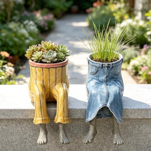 Leggy Pot Funny Planter Set, 2 Pack Resin Hanging Leg Flower Pots, Sculpture Fun Unique Carved Cute Skirt Shape Suitable for Modern Indoor Outdoor Plant Lovers Succulents, Bonsai, Desktop Decor - Image 3