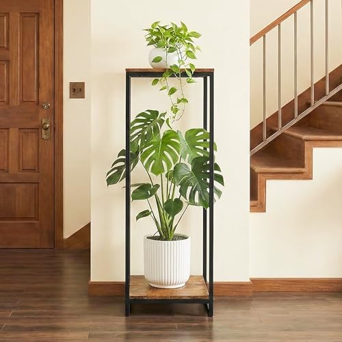 34" Tall 2-Tier Corner Plant Stand Indoor, Rustic Brown - Image 5