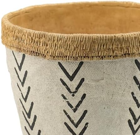 10 x 8 Set of 2 Cement Planters with V Pattern, White and Brown - Image 4