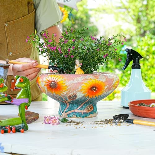 Sungmor 9.6 Inch Large Succulent Plant Pots, Pretty Hand Painted Ceramic Planter with Drainage, Indoor Outdoor Cactus Planter Bonsai Pot, Flower Pot for Indoor Plants Garden Windowsill Desktop Decor - Image 2