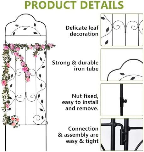 hogardeck Metal 60 * 18in Garden Trellis 2-Packs for Climbing Plants Flowers Vegetables Planting Arched Outdoor Decoration for Courtyards Lawns Gardens - Image 4