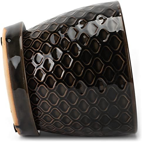 Ceramic Planter with Trellis Pattern and Attached Saucer, 5" (Black) - Image 3