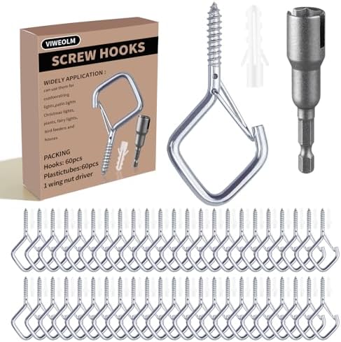 60 Pcs Ceiling Hooks for Hanging Plants, Screw in Hooks Silver by Unknown