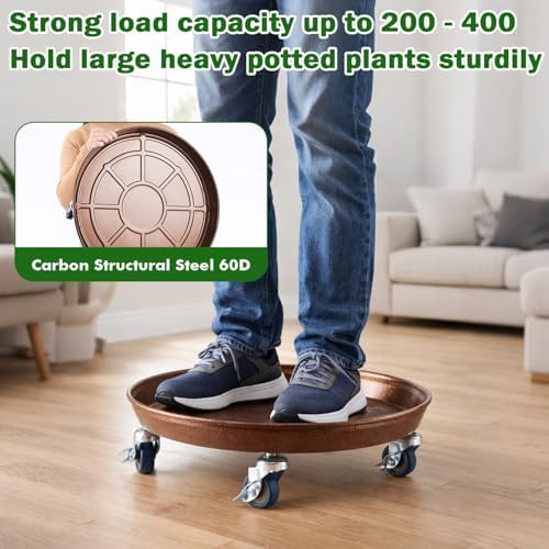 3 Packs Metal Plant Caddy with Wheels 13" Rolling Plant Stand Heavy Duty Plant Dolly with Casters for Indoor and Outdoor Large Planter Casters Potted Plant Mover,Copper - Image 4