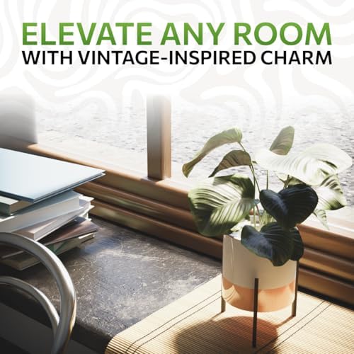 23 Bees Mid-Century Modern Ceramic Planter with Plant Stand Indoor Decorative Plant Pot with Stand in Earthy Beige and White Glaze, Black Metal Stand (Large 16 inch plant pot, Three sizes) (Small) - Image 3