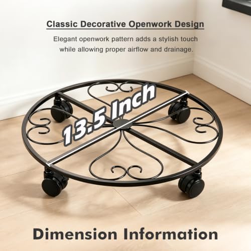 6 Pack Plant Caddy with Wheels, 13.5 Inch Metal Plant Stand with Wheels Heavy Duty Wrought Iron Rolling Plant Caddy Plant Dolly Plant Rollers Plant Cart Large Plant Mover - Image 3