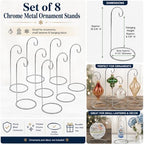 Ornament Stands Set of 8 Silver Christmas Ornament Holders – Chrome Metal Display Stands for Hanging Ornaments, Air Plants, Glass Globes & Terrarium Décor – 11 Inch Elegant Holiday Display - Image 3