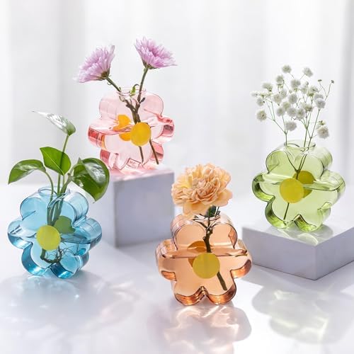 Hewory Small Colorful Vase for Flower: 4PCS Pastel Bud Vase for Centerpiece by Hewory