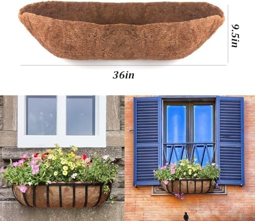 2 Pack Trough Coco Liner Fiber Replacement for Planters, 24/30/36/48 inch Half Moon Coconut Coir Planter for Window Box/Hanging Trough Planter, Garden Flower Vegetables Pot, Fence Flower Baskets - Image 4