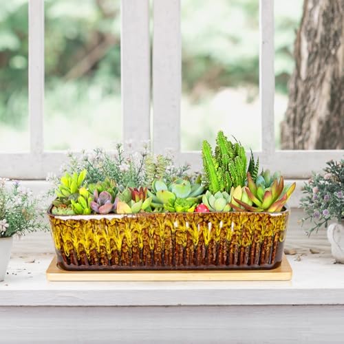Succulent Pots, 12'' Long Rectangle Planters with Tray, Windowsill Planter - Image 6