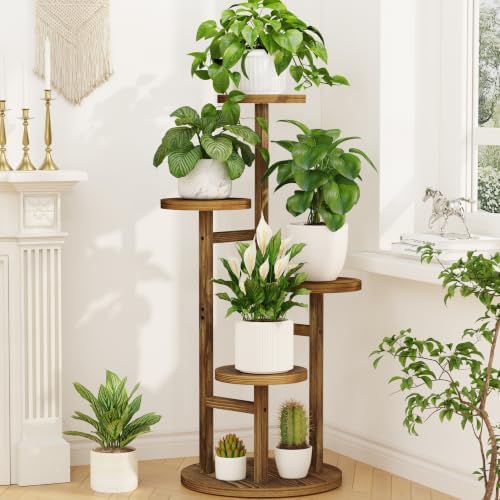 LASZOLA Wood Small Plant Stand Table Tall for Indoor Corner, 4 Tier Brown by LASZOLA
