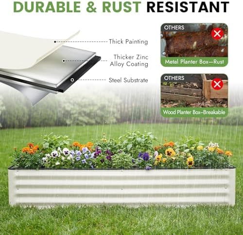 INNO STAGE Galvanized Raised Bed, 6x3x1ft Garden Beds, 2pcs, White - Image 6