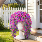 Artificial Hanging Flowers for Outdoors, 6 PCS 414 Blooms Ultra Full Morning Glory Vines, UV Resistant Faux Silk Hanging Plants for Porch Window Box Patio Garden Decor, Fuchsia & Light Purple - Image 5