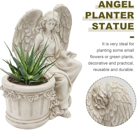 Hemoton 1Pc Artistic Flower Pot Creative Vintage Style Angel Planter Statue for Home Decor Garden Ornament Decorative Outdoor Flowerpot for Lawn and Patio Beige - Image 6