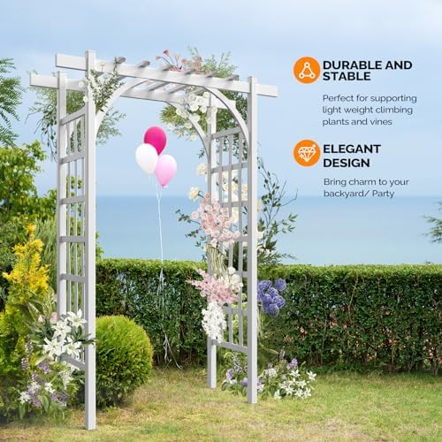 VINGLI Garden Arbor, PVC Wedding Arch for Ceremony Party, Garden Trellis for Climbing Plants Outdoor, Arch Backdrop Stand for Garden, Backyard, Lawn, Wedding - Image 3