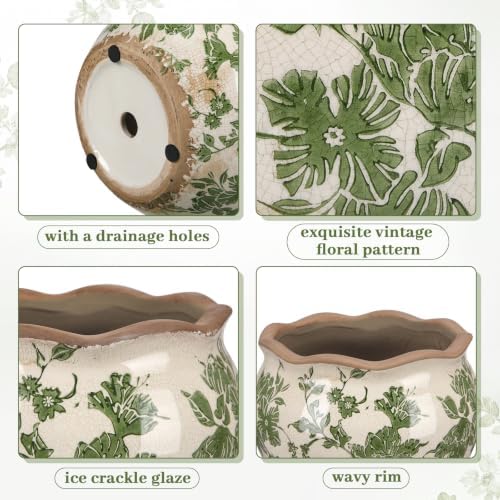 Geetery Ceramic Planter Pot 11 Inch Round Plant Pot, Vintage,Green,Large - Image 3
