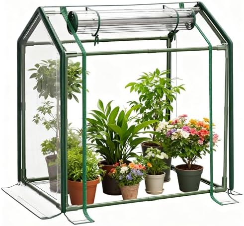 Mini Greenhouse with Zippered Doors & Roll-up Windows, Elevated Bottom Portable Plant Hot House with Durable PVC Cover, Water Resistant, UV Protected for Outdoor Flowers, Vegetables by GrowYourGreenParadise