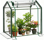 Mini Greenhouse with Zippered Doors & Roll-up Windows, Elevated Bottom Portable Plant Hot House with Durable PVC Cover, Water Resistant, UV Protected for Outdoor Flowers, Vegetables by GrowYourGreenParadise