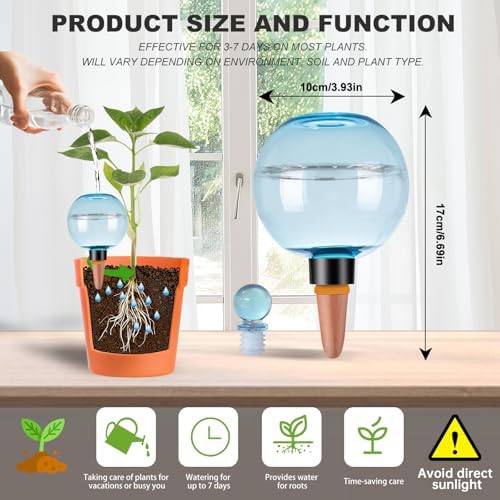 6 Pack Self Watering Globes 17oz Large Plant Watering Globes Top Fill, Self Water Planter Insert Indoor/Outdoor Plastic Water Bulbs Slow Release Terracotta for Plants, Blue - Image 2