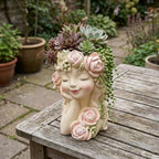 Elenon 9'' High Girl Face Planter Resin Succulent Pot - Image 2
