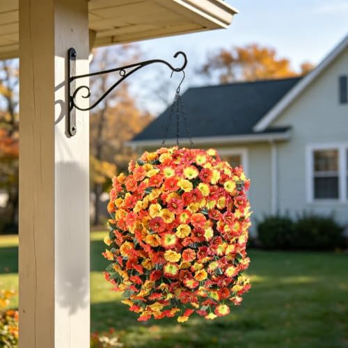 Ammyoo Artificial Fake Hanging Flower Basket for Fall Outdoor Home Decor - Image 2