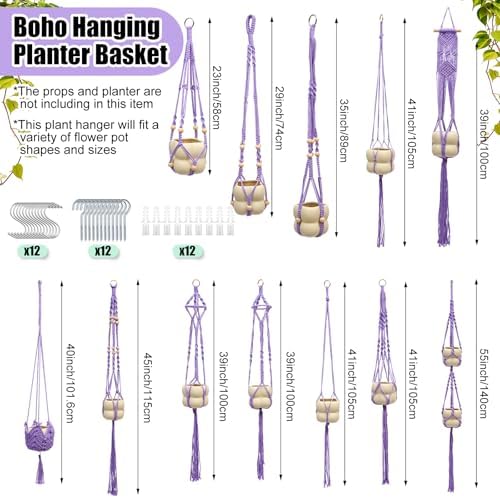 Hoteam 12 Pcs Macrame Plant Hangers Macrame Hanging Planters for Indoor Plants Handmade Boho Hanging Baskets Flower Pots Holder for Outdoor Home Wall Decor - Image 3