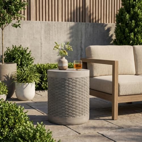 ø15.75'' Concrete Side Table End Table for Outdoor & Living Room, Modern Round Circle Style, Durable and Lightweight, Cement & MGO Material, No Assembly, Light Gray - Image 3