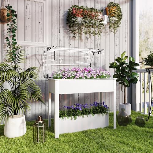 Outsunny Raised Garden Bed with Flip-Up Cover, 39.4"x18.9"x48.8", White - Image 2