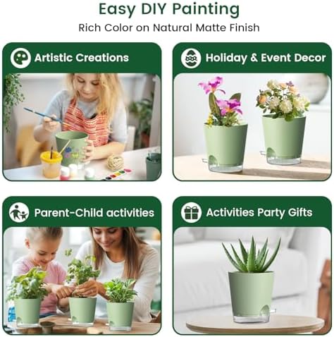 Meowell Self Watering Pots Set of 7 – Assorted Size 4" to 8" Indoor Plant Pots with Drainage Holes and Clear Reservoir for Visible Water Level, Plastic Wicking Planter for House Plants & Flower, Green - Image 6