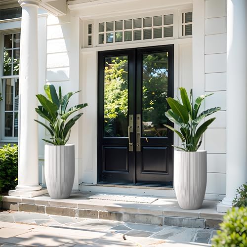 Kante Small Round Tapered White Concrete Planter 24" Tall, Outdoor - Image 4